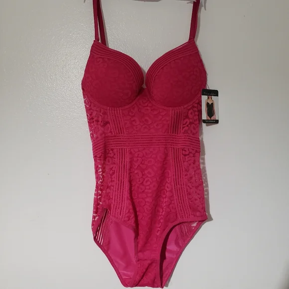 FRENCH AFFAIR Push Up BodySuit Lacey Cheetah Print Pink - Picture 5 of 16
